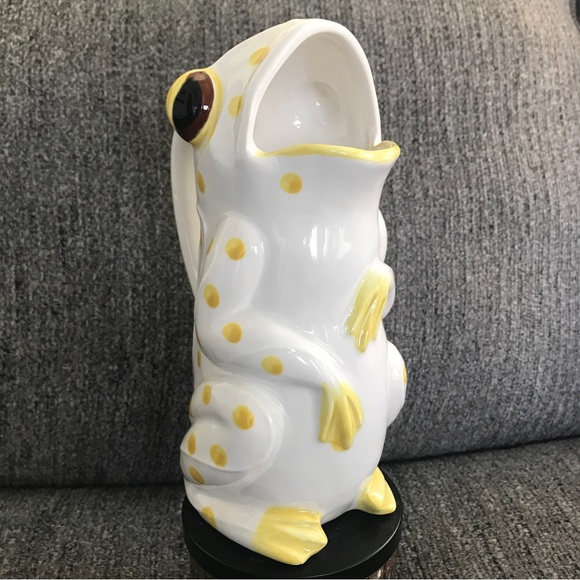 Schmid Design Ceramic Yellow Polka Dot Frog Creamer Vase Pitcher - Picture 5 of 12